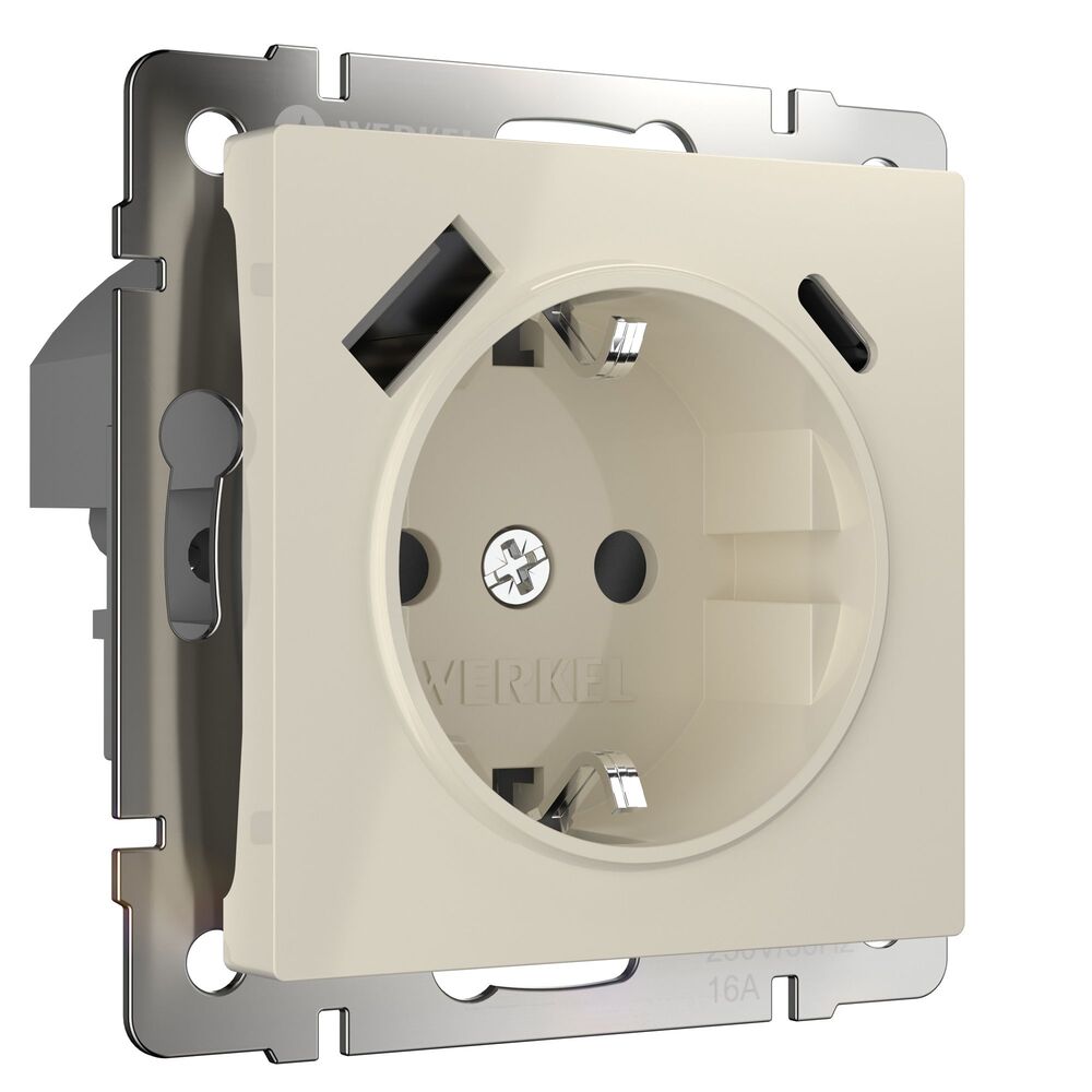 original-10747.jpg Розетка Werkel встраиваемая слоновая кость с USB-A/ Type-C (a056273) — изображение 1