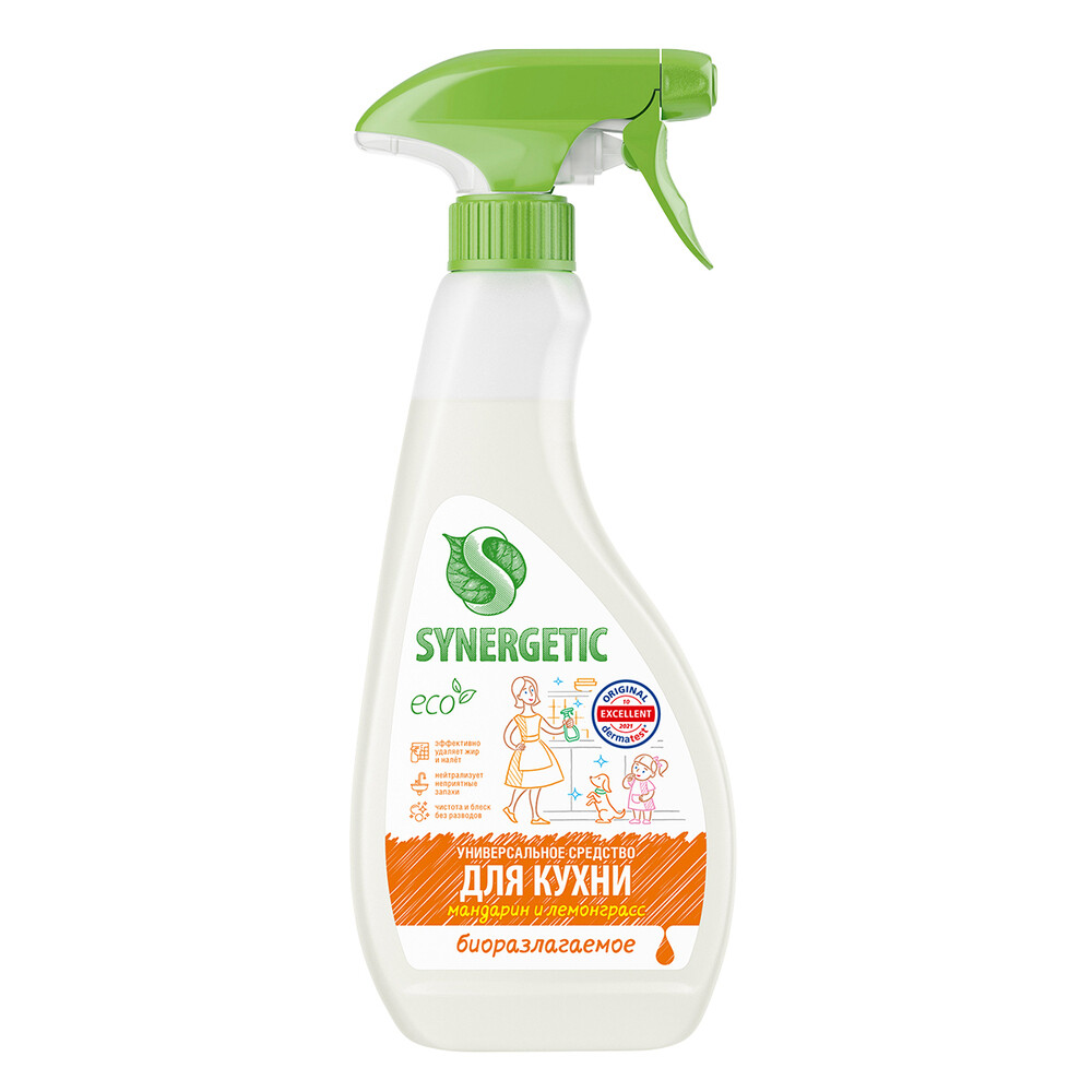 syn_stove_05ltr_220523 Средство Synergetic универсальное для кухни мандарин и лемонграсс 500 мл — изображение 1