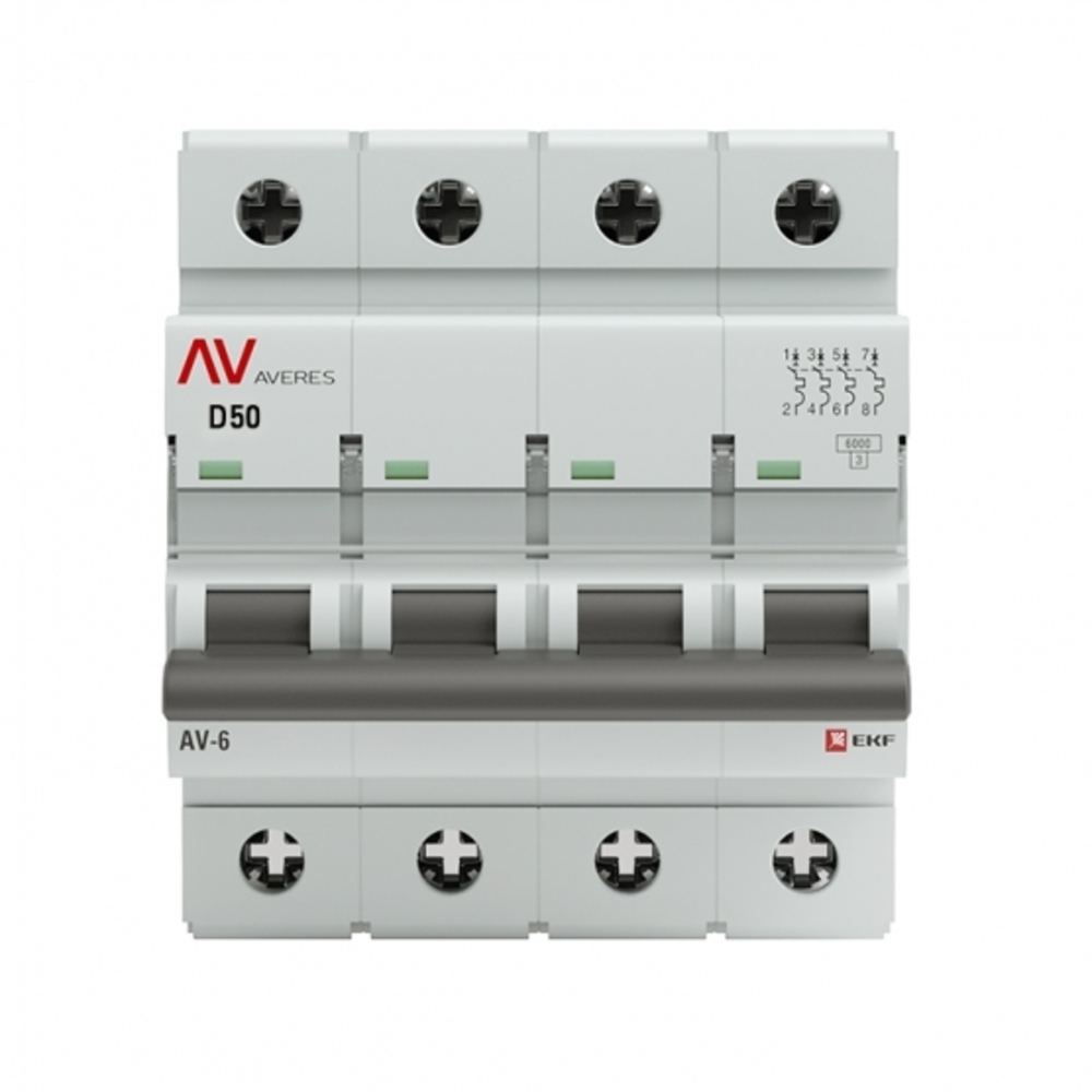 original-11791.jpg Автоматический выключатель модульный EKF Averes AV-6 4Р 50А тип D 6 кА 400 В (mcb6-4-50D-av) — изображение 1