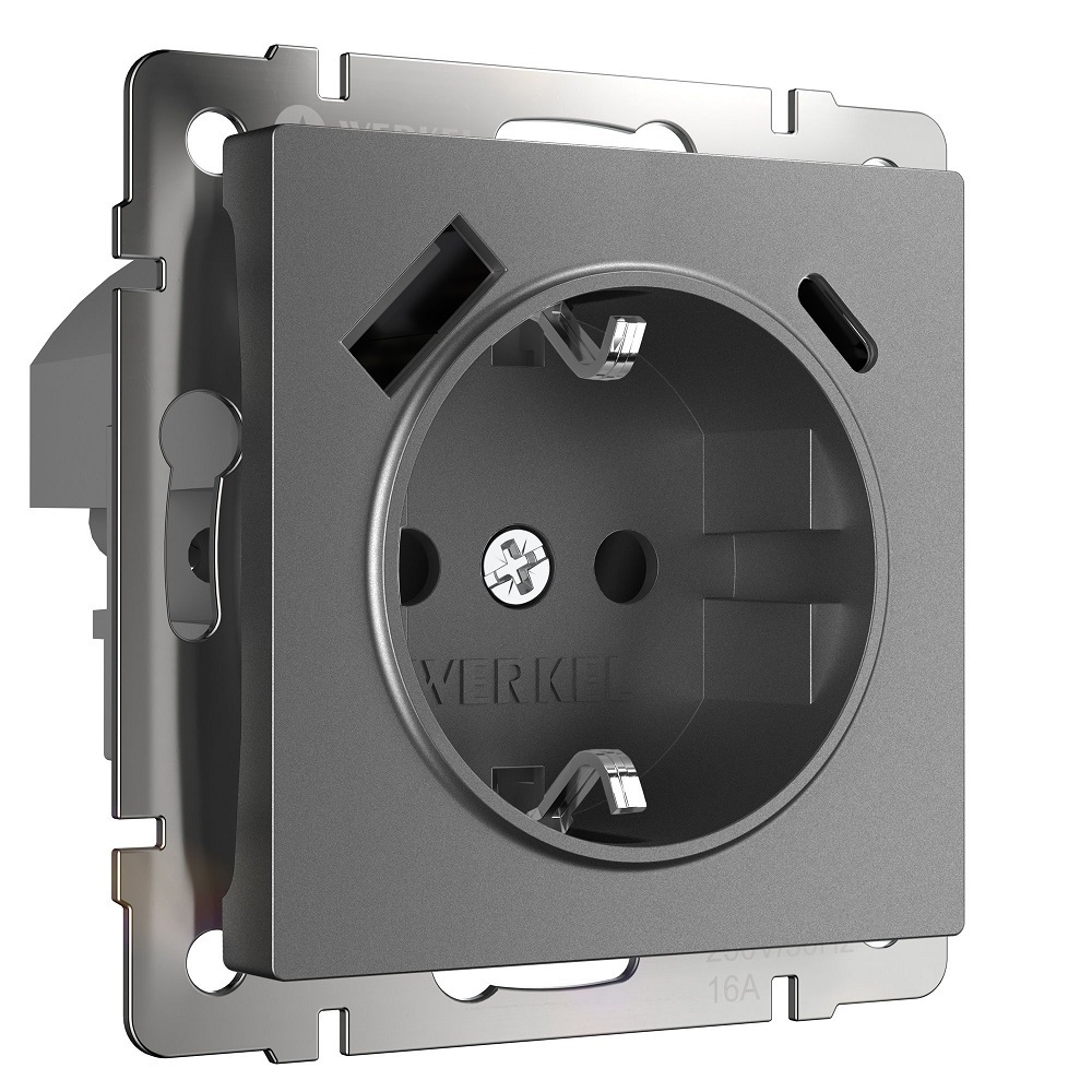 original-14150.jpg Розетка Werkel встраиваемая графит матовый со шторками с USB-A/ Type-C (a063106) — изображение 1