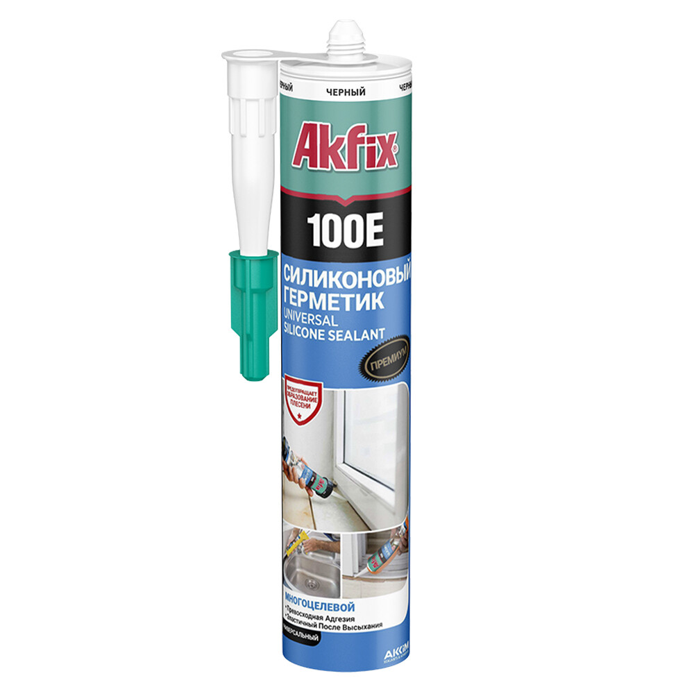 original-14462.jpg Герметик силиконовый универсальный Akfix 100E черный 280 мл — изображение 1