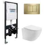 Комплект инсталляции Abber с унитазом Bequem с кнопкой золото и сиденьем микролифт (AC1100T-AC0105-AC0120MMG)