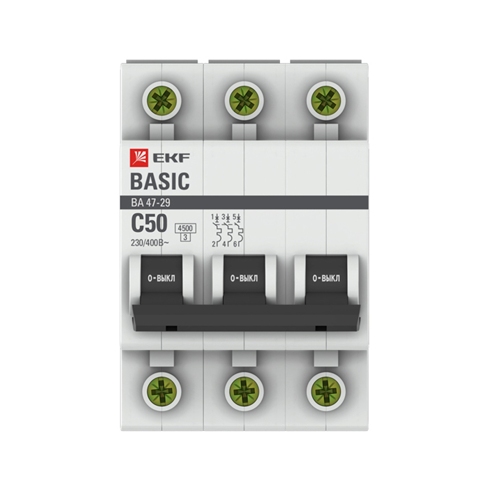 original-15933.jpg Автоматический выключатель модульный EKF Basic ВА 47-29 3P 50А тип C 4,5 кА 400 В (mcb4729-3-50C) — изображение 1