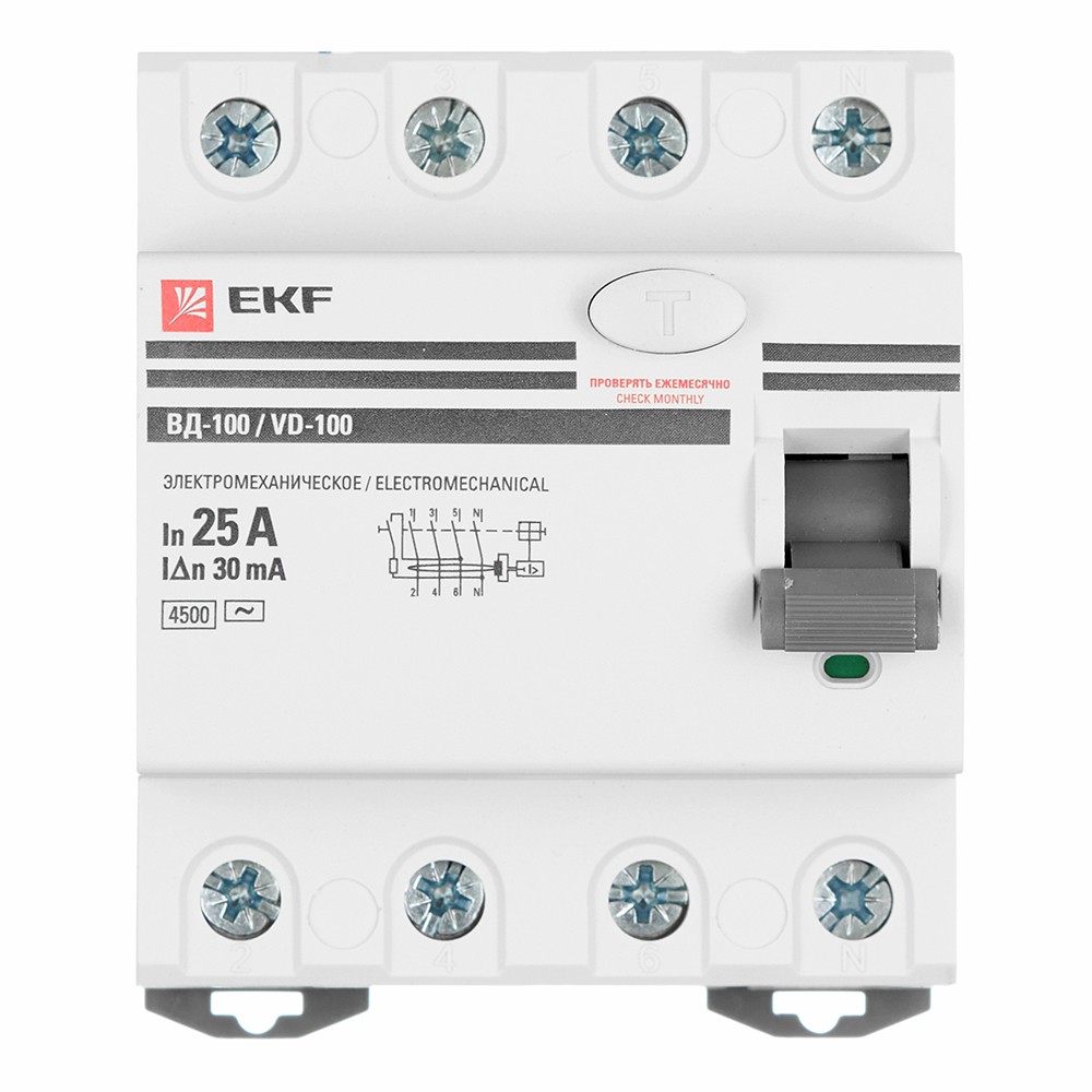 original-15961.jpg УЗО EKF PROxima ВД-100 25А 3P+N тип AC 30 мА 4,5 кА (elcb-4-25-30-em-pro) — изображение 1