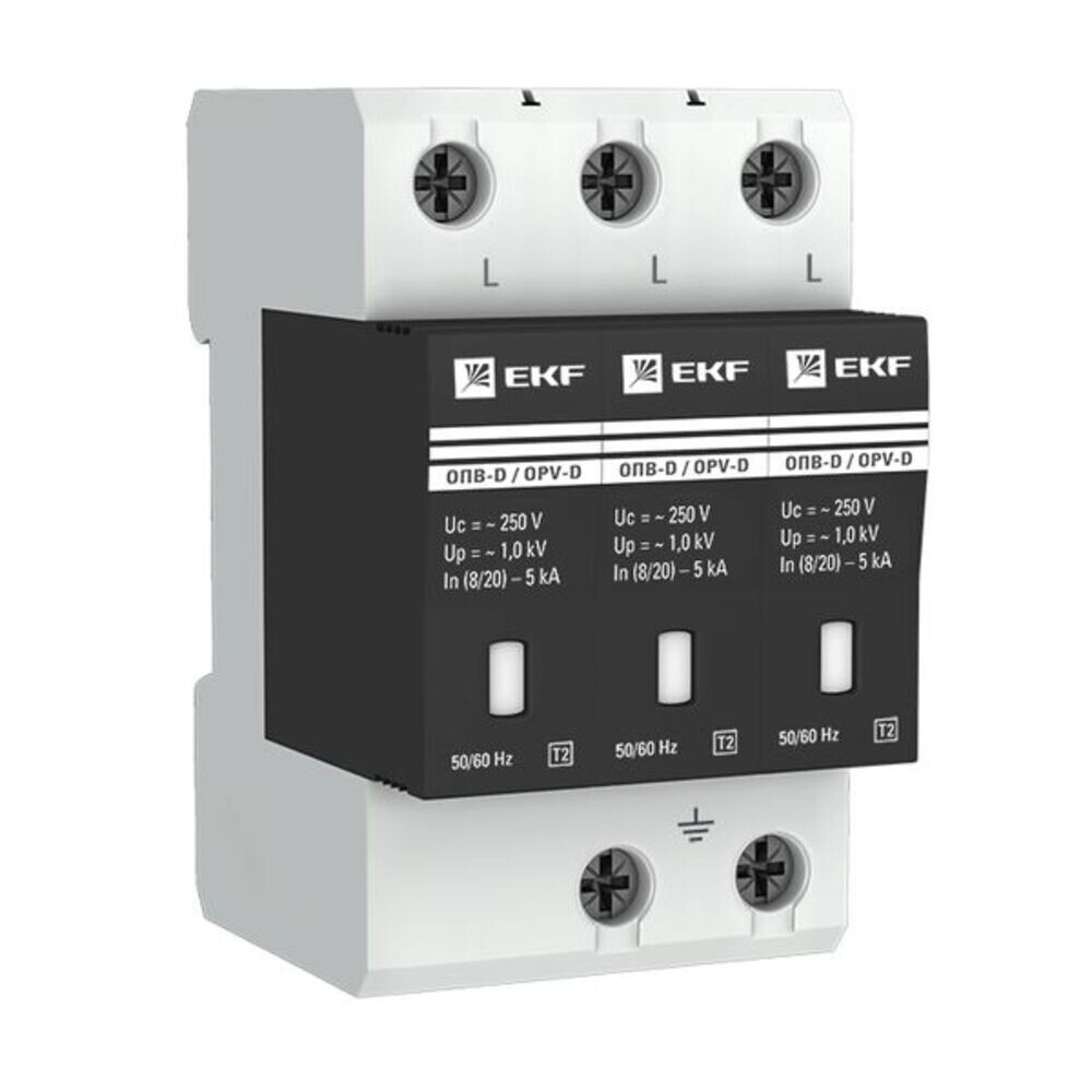 original-1602.jpg Ограничитель напряжения модульный EKF PROxima (opv-d3) 230 В 5 А тип AC 3P — изображение 1