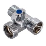 Кран шаровой латунный СТМ 1/2 ВР(г) х 3/4 НР(ш) х 1/2 НР(ш) к бытовой технике мини трехходовой (CA3H1234)