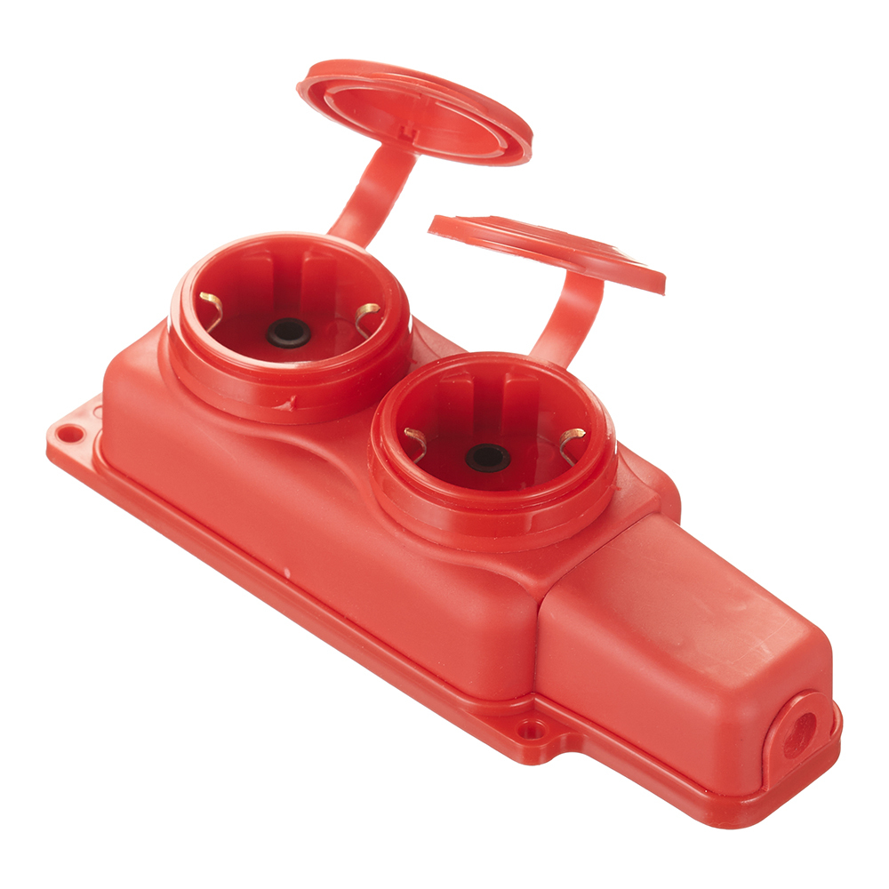 original-18653.jpg Розетка штепсельная Svet двойная с заземлением IP44 настенная красная — изображение 1