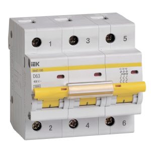 Автоматический выключатель модульный IEK Karat ВА47-100 3P 63А тип D 10 кА 400 В (MVA40-3-063-D)
