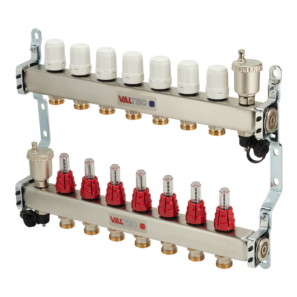 original-19994.jpg Коллекторная группа с расходомерами нержавеющая сталь Valtec 1 ВР(г) х 7 выходов 3/4 НР(ш) ЕК х 1 ВР(г) — изображение 1