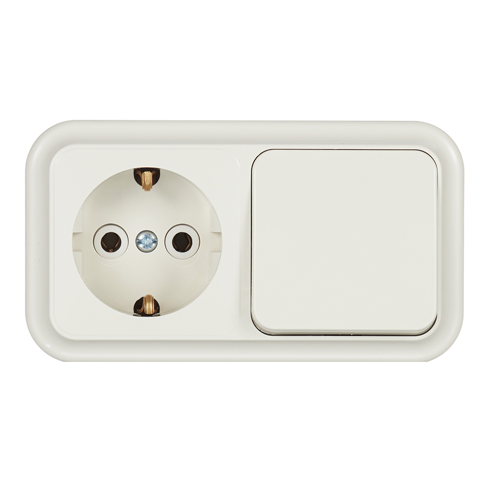 original-20413.jpg Блок выключатель и розетка Svet одноклавишный накладной бежевый (EV0362-5122) — изображение 1