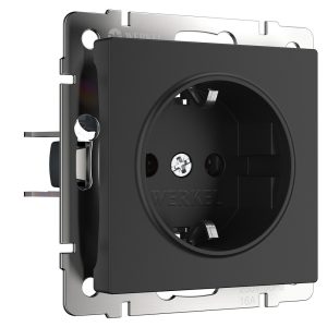 Розетка Werkel встраиваемая черная матовая со шторками (a051622)