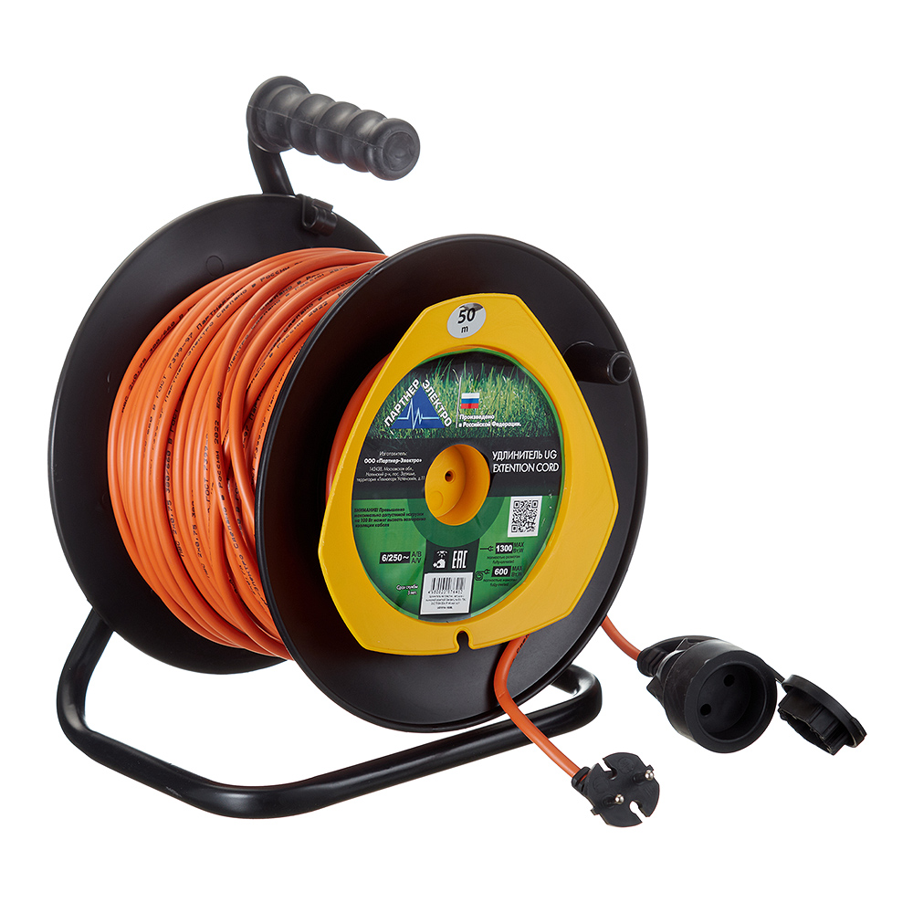 original-23719.jpg Удлинитель Партнер Электро без заземления 50 м на катушке 1,3 кВт 1 розетка ПВС 2х0,75 кв.мм IP44 — изображение 1