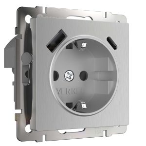 Розетка Werkel встраиваемая серебряная рифленая с USB-A/ Type-C (a056277)