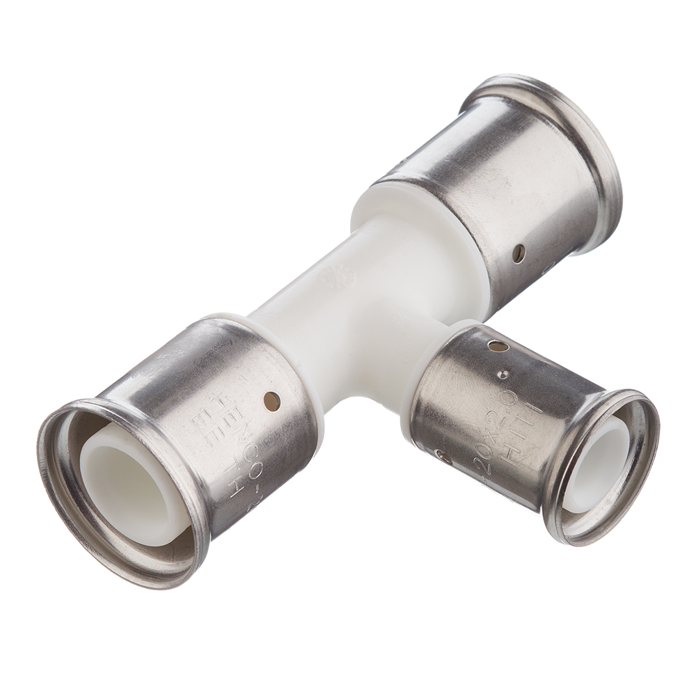 original-24802.jpg Тройник Henco (10PKW-262026) 26(пресс) х 20(пресс) х 26(пресс) PVDF белый — изображение 1