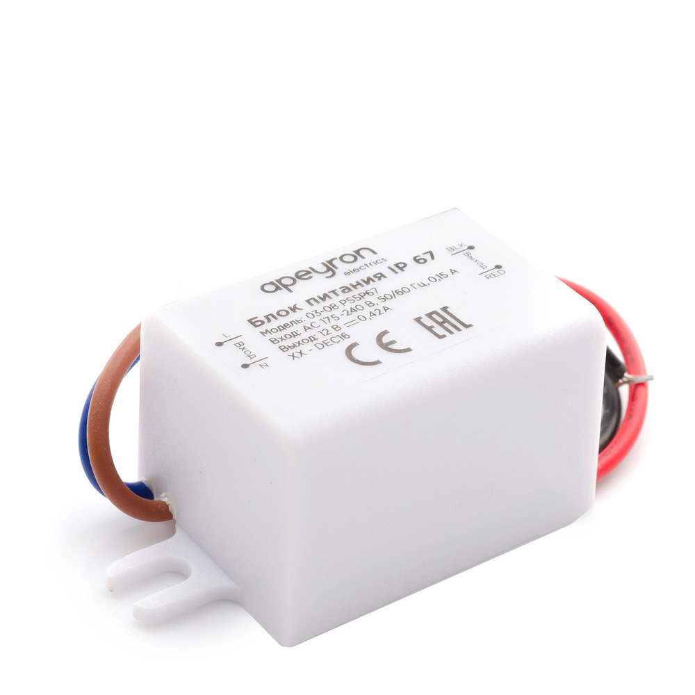 original-25359.jpg Блок питания для светодиодных лент Apeyron пластиковый 5 Вт IP67 220/12 В белый — изображение 1