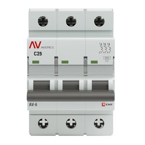 Автоматический выключатель модульный EKF Averes AV-6 3Р 25А тип C 6 кА 400 В (mcb6-3-25C-av)
