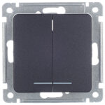 Выключатель Hegel Master двухклавишный встраиваемый черный с подсветкой (ВС10-452-08)