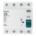 УЗО Dekraft УЗО-03 32А 3P+N тип AC 30 мА 6 кА компактное (14234DEK)