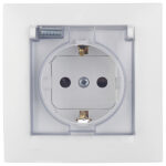 Розетка Simon 15 встраиваемая белая со шторками с крышкой (1590450-030)