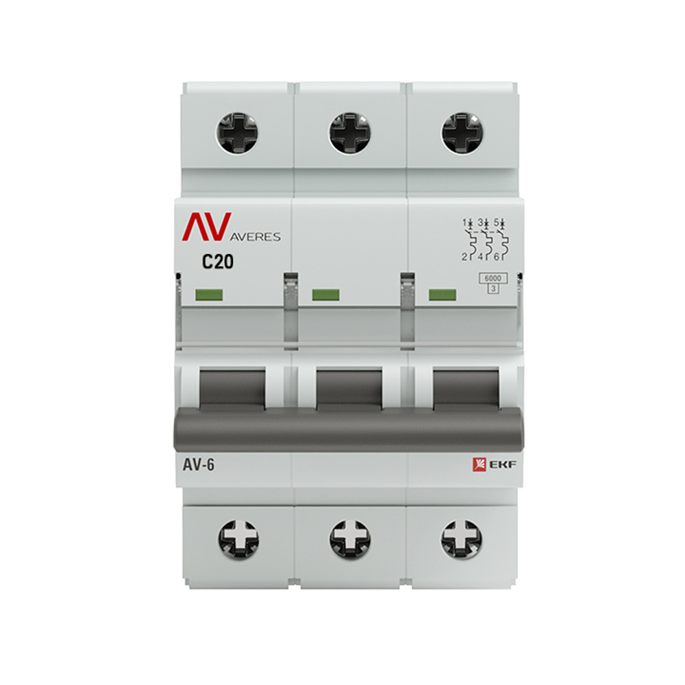 original-28218.jpg Автоматический выключатель модульный EKF Averes AV-6 3Р 20А тип C 6 кА 400 В (mcb6-3-20C-av) — изображение 1