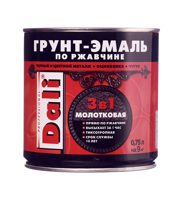 original-28585.jpg Грунт-эмаль по ржавчине 3в1 Dali серебристая молотковая глянцевая 0,75 л — изображение 1