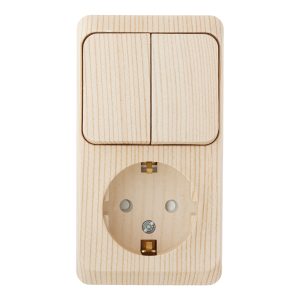 Блок выключатель и розетка Systeme Electric Этюд двухклавишный накладной сосна (BPA16-202D)