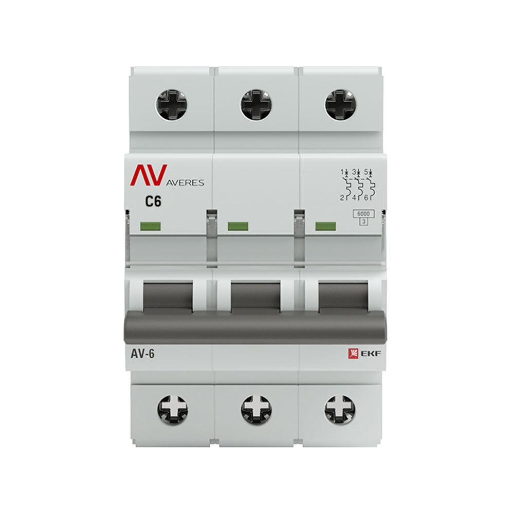 original-29807.jpg Автоматический выключатель модульный EKF Averes AV-6 3Р 6А тип C 10 кА 400 В (mcb6-3-06C-av) — изображение 1