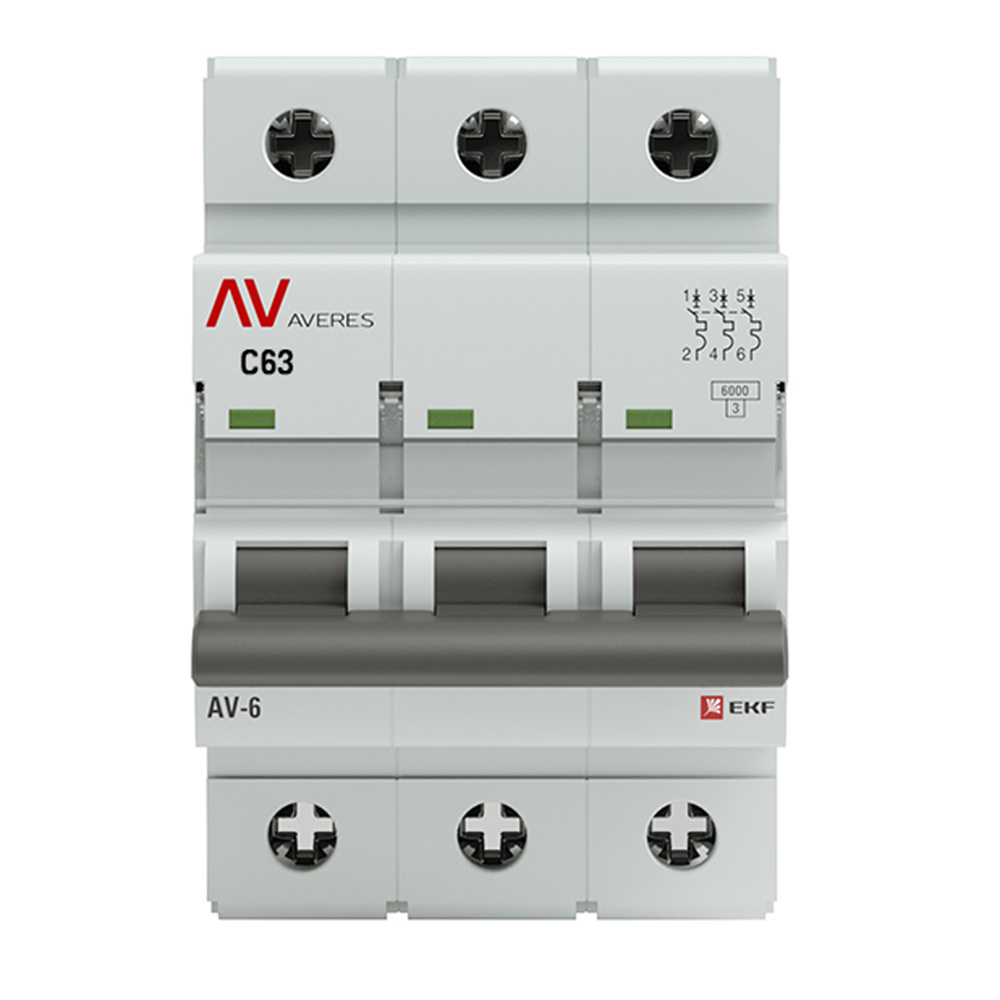 original-29897.jpg Автоматический выключатель модульный EKF Averes AV-6 3Р 63А тип C 6 кА 400 В (mcb6-3-63C-av) — изображение 1
