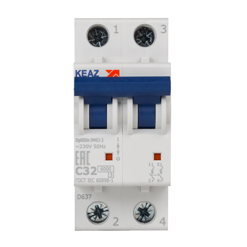 original-31101.jpg Автоматический выключатель модульный КЭАЗ OptiDin 2P 32А тип C 6 кА 220 В (260604) — изображение 1