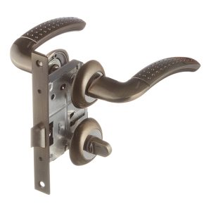 Комплект фурнитуры для двери Corsa Deco Rowan с замком и фиксатором круглая розетка античная бронза