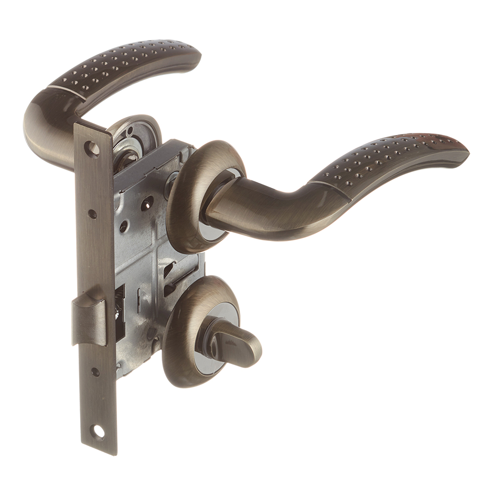 original-31903.jpg Комплект фурнитуры для двери Corsa Deco Rowan с замком и фиксатором круглая розетка античная бронза — изображение 1