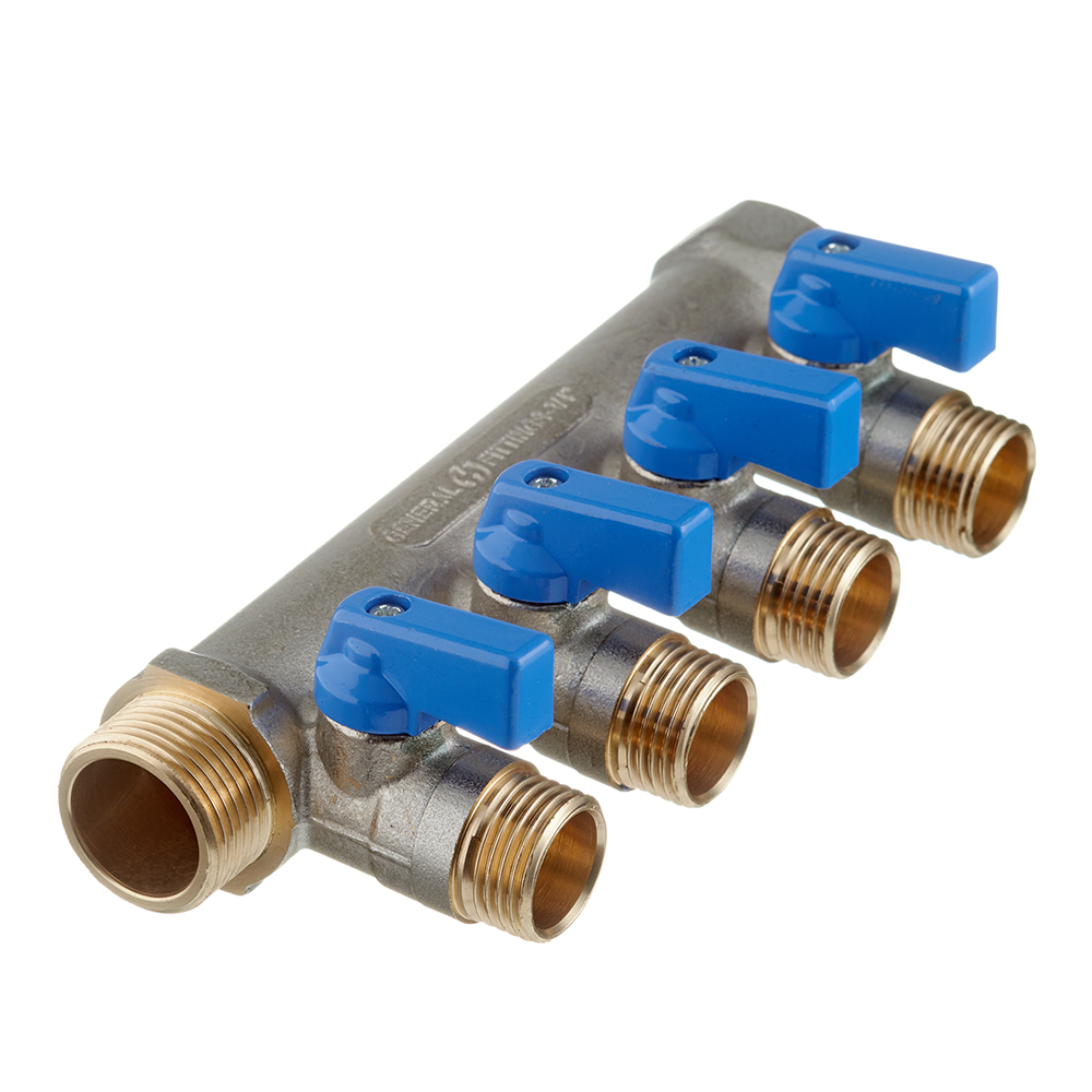 original-32184.jpg Коллектор Stout 3/4 ВР(г) х 4 выхода 1/2 НР(ш) ЕК х 3/4 НР(ш) с шаровыми кранами (SMB 6211 341204) — изображение 1