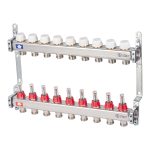 Коллекторная группа с расходомерами нержавеющая сталь Stout 1 ВР(г) х 9 выходов 3/4 НР(ш) ЕК х 1 ВР(г)