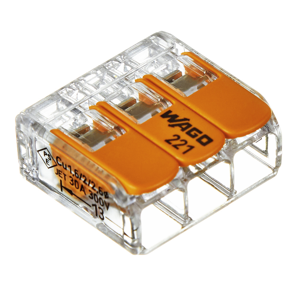 original-34268.jpg Клемма на 3 провода Wago 0,5-6 кв.мм с рычажками без пасты (30 шт.) (221-613) — изображение 1