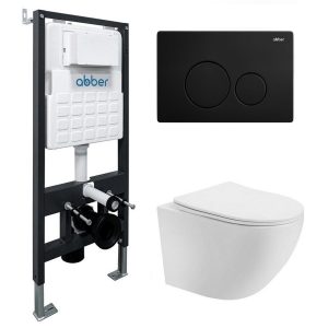 Комплект инсталляции Abber с унитазом Bequem с кнопкой черной и сиденьем микролифт (AC1100T-AC0105-AC0121MB)