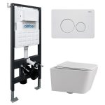 Комплект инсталляции Abber с унитазом Rechteck с кнопкой белой и сиденьем микролифт (AC1201-AC0105-AC0121MW)