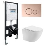 Комплект инсталляции Abber с унитазом Bequem с кнопкой розовое золото и сиденьем микролифт (AC1100T-AC0105-AC0121RG)