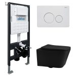 Комплект инсталляции Abber с унитазом Rechteck с кнопкой белой и сиденьем микролифт (AC1201MB-AC0105-AC0121MW)