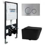 Комплект инсталляции Abber с унитазом Rechteck с кнопкой хром и сиденьем микролифт (AC1201MB-AC0105-AC0121MCH)