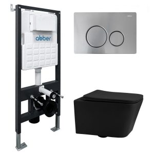 Комплект инсталляции Abber с унитазом Rechteck с кнопкой хром и сиденьем микролифт (AC1201MB-AC0105-AC0121MCH)