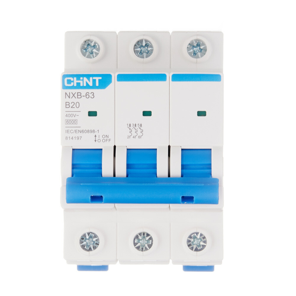 original-3955.jpg Автоматический выключатель модульный Chint NXB-63 3P 20А тип B 6 кА 400 В (814197) — изображение 1