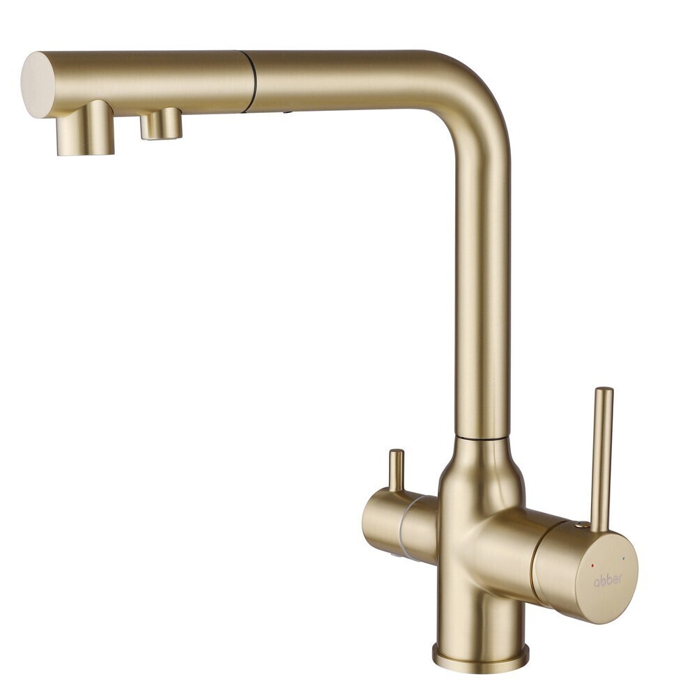 original-499.jpg Смеситель для кухни Abber Emotion золото с высоким изливом с подключением к фильтру однорычажный (AF8814G) — изображение 1