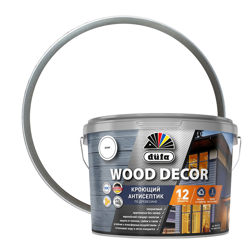 original-5074.jpg Антисептик Dufa Wood Decor кроющий биозащитный для дерева база 1 белый 9 л — изображение 1