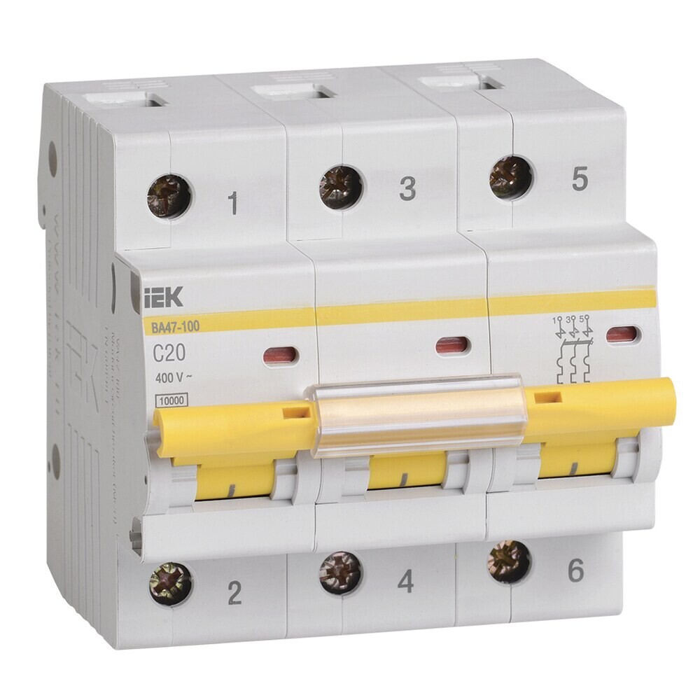 original-5682.jpg Автоматический выключатель модульный IEK Karat ВА47-100 3P 20А тип C 10 кА 400 В (MVA40-3-020-C) — изображение 1
