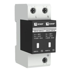 Ограничитель напряжения модульный EKF PROxima (opv-b2) 400 В 30 А тип AC 2P